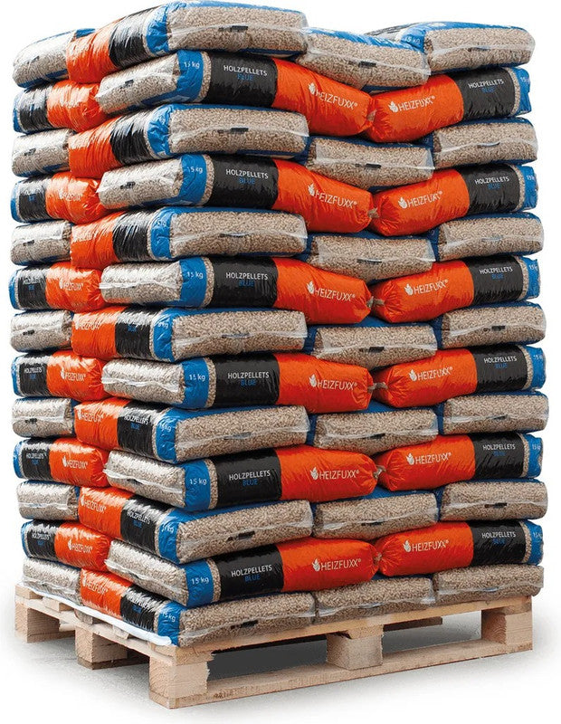Holzpellets Blue Heizfuxx – 975 kg Palette, 65×15 kg Säcke
