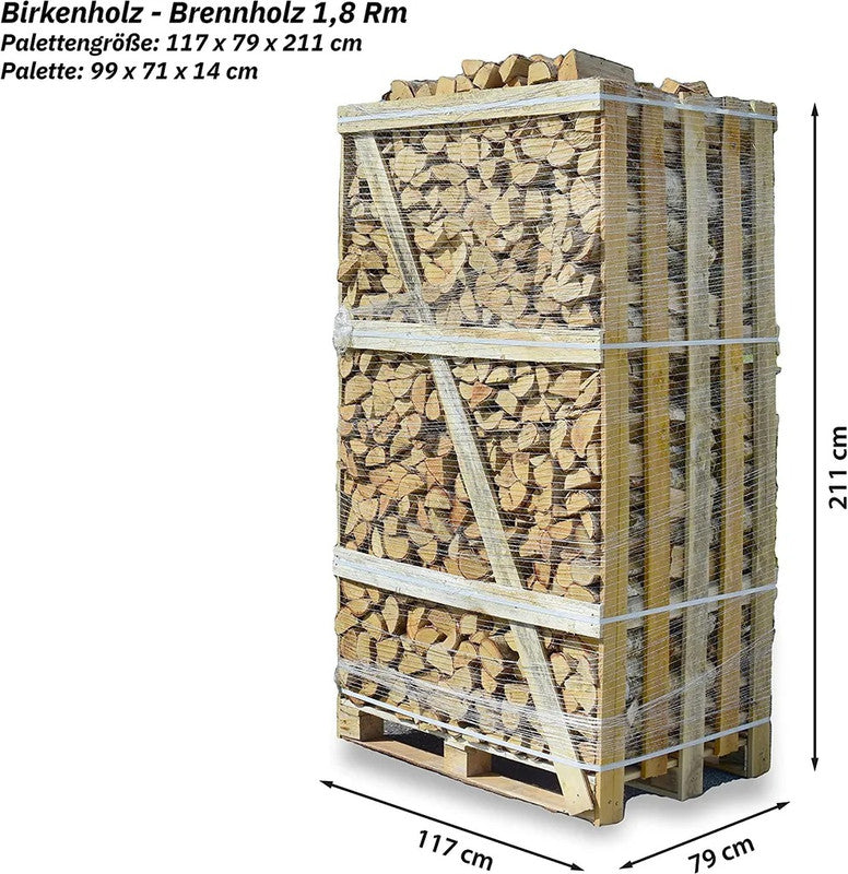 Ofenfertiges Birkenholz 25 cm – 1,8 Raummeter Palette